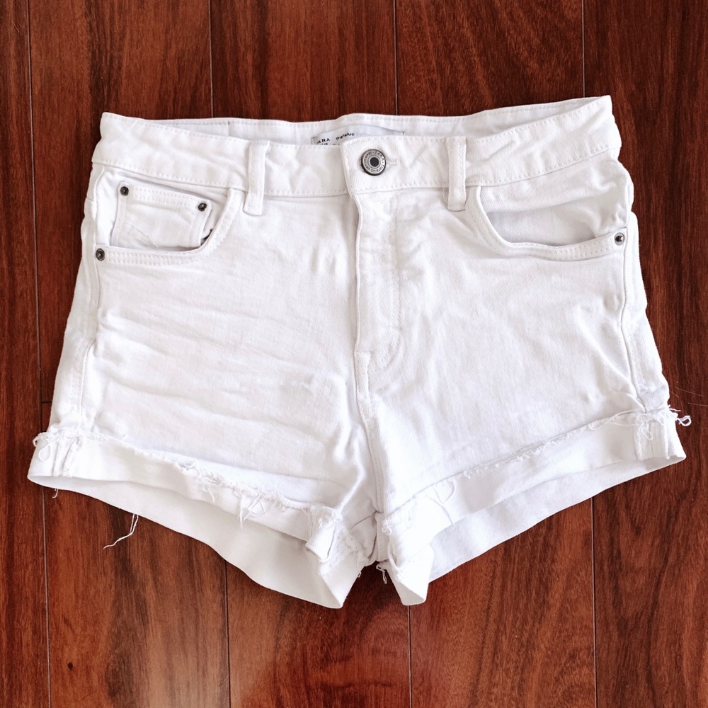 Zara White High-Waisted Denim Shorts